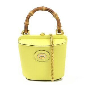 GUCCI Yellow Leather Bamboo Shoulder Bag